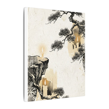 Japandi Pine Tree in Candlelight | Japanese Pattern Canvas Art