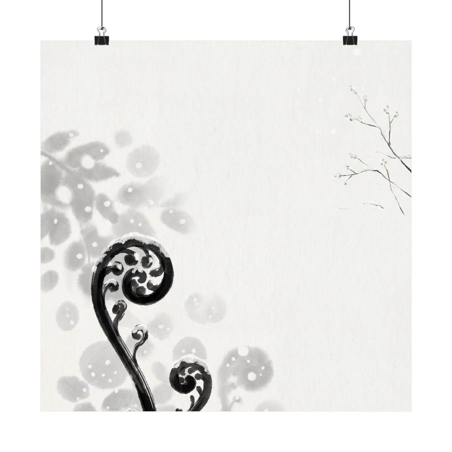Winter Fern Unfurling Ukiyo E Inspired Wall Art Print | Serene Decor