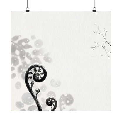 Winter Fern Unfurling Ukiyo E Inspired Wall Art Print | Serene Decor