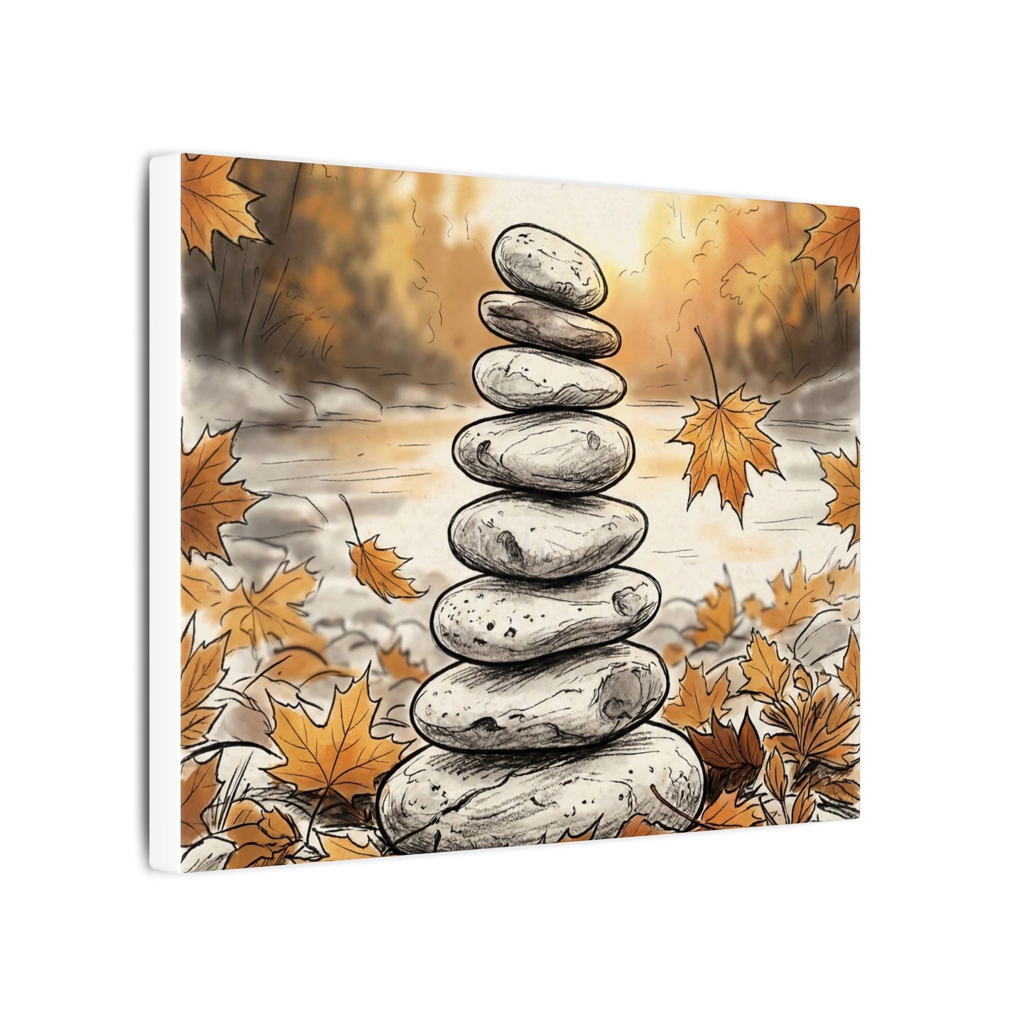 Earthy River Stones Canvas Art - Minimal Line Japandi