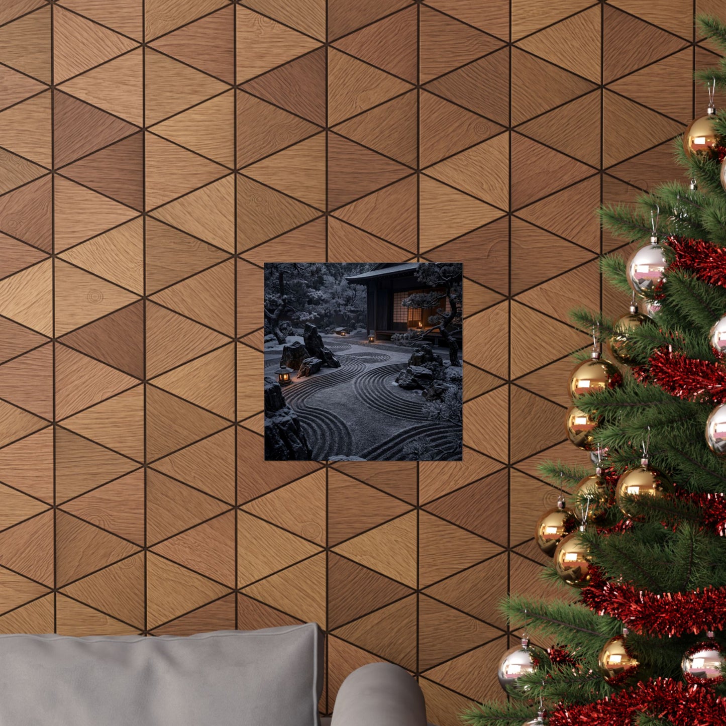 Dark Japandi Rock Garden in Candlelight | Shadow Zen Wall Art Print