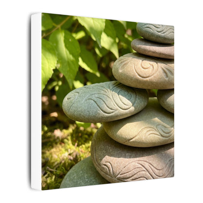 River Stones Summer Canvas Art | Japandi Earthy Design