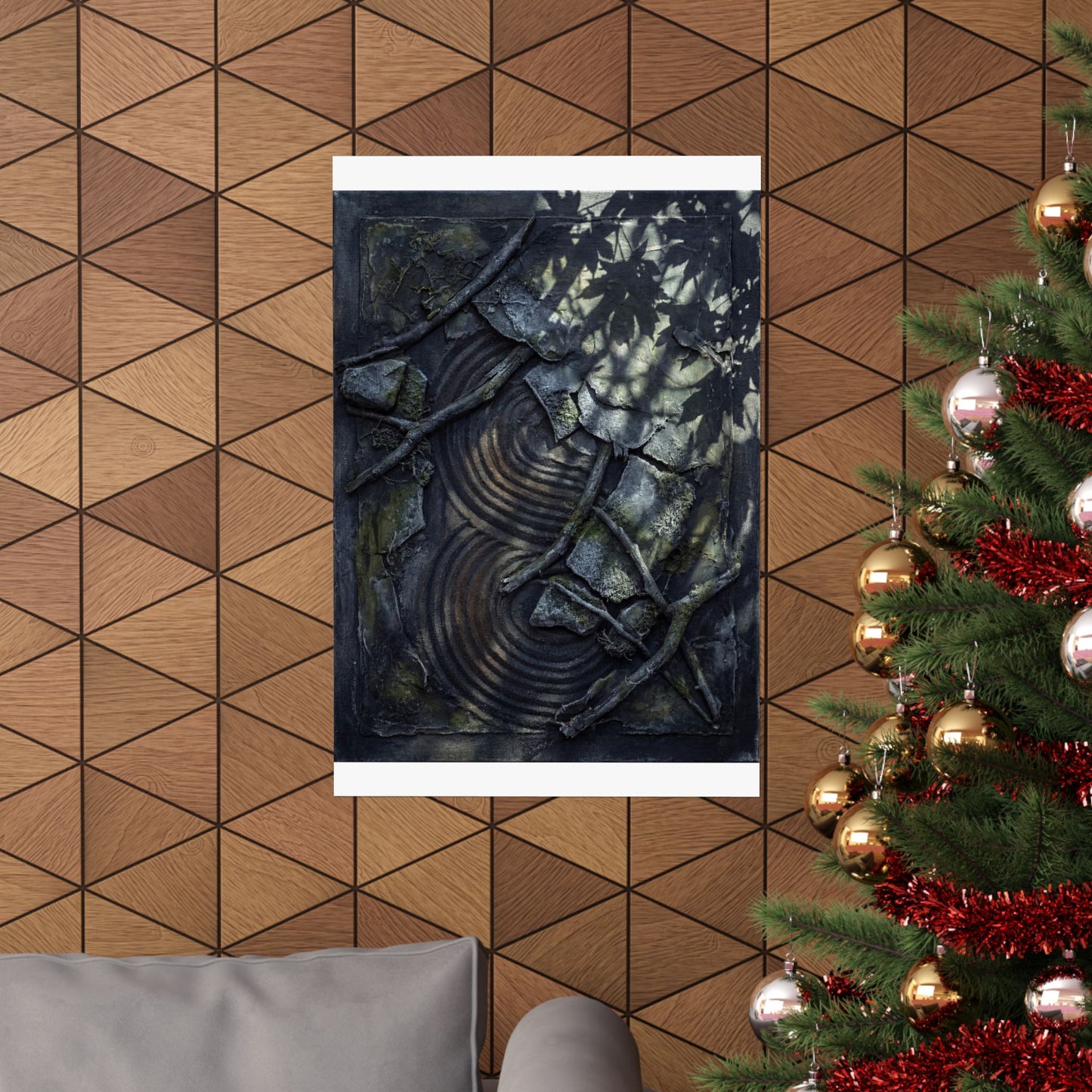 Winter Rock Garden Dark Texture Wall Art Print | Moody Decor