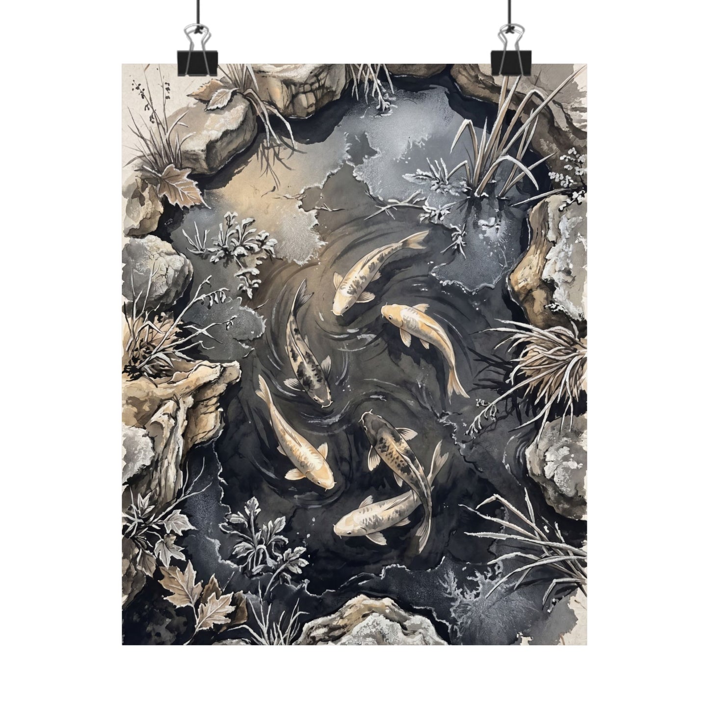 Golden Hour Koi Pond Wall Art Print - Japandi Fukinsei