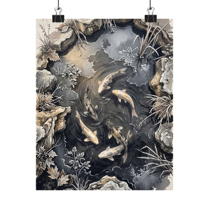 Golden Hour Koi Pond Wall Art Print - Japandi Fukinsei
