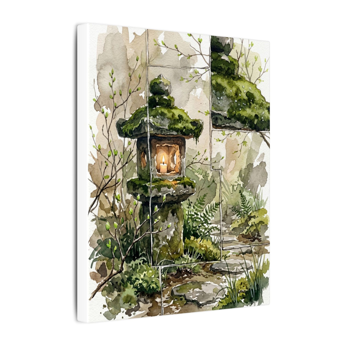 Stone Lantern Watercolor Canvas Art | Elegant Japandi Art