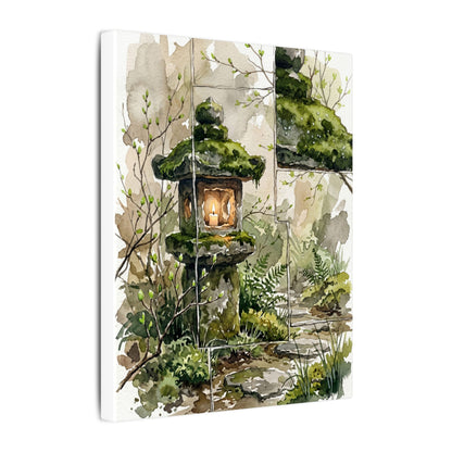 Stone Lantern Watercolor Canvas Art | Elegant Japandi Art