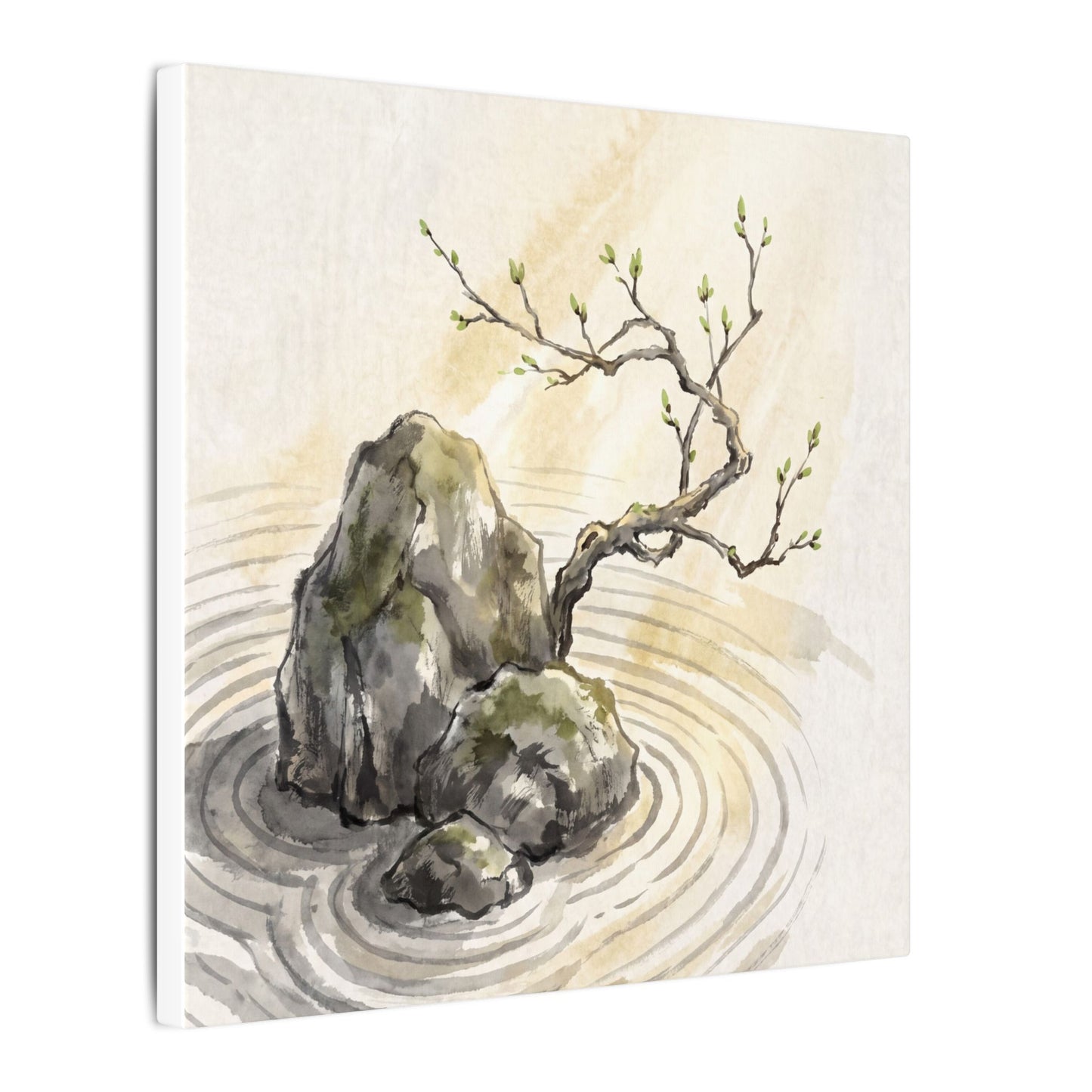 Serene Rock Garden Canvas Art - Sumi E Zen