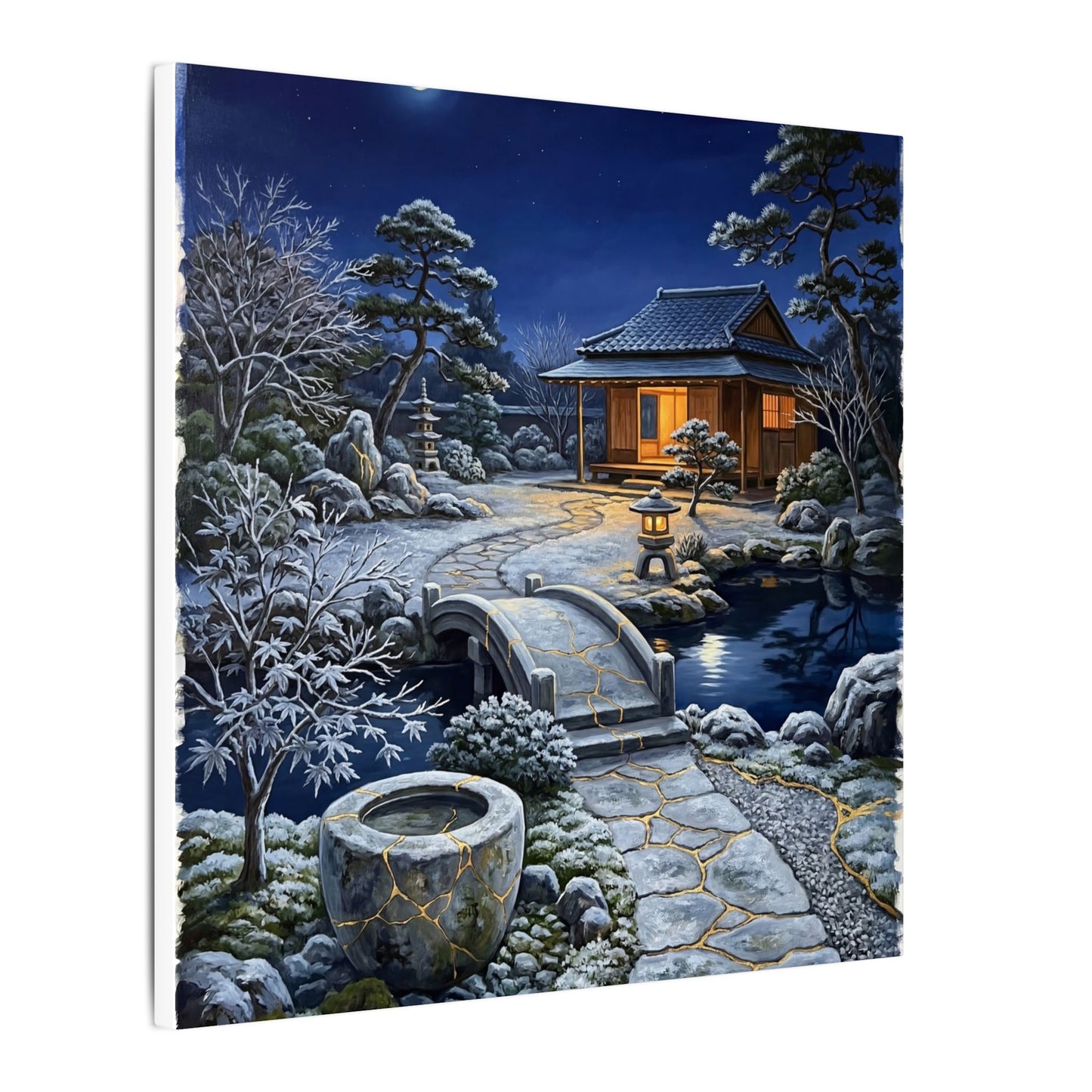 Moonlit Garden Winter Canvas Art | Kintsugi Artful Design