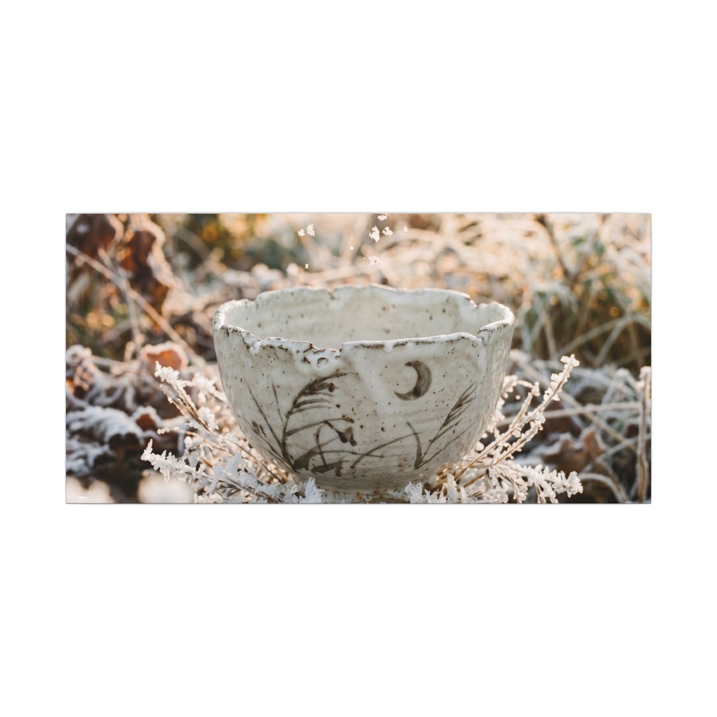 Japandi Ceramic Bowl in Golden Hour | Japanese Pattern Canvas Art