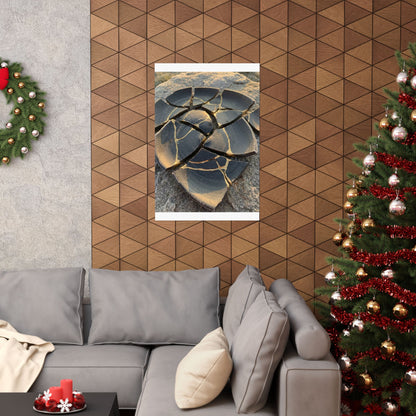Broken Pottery Wall Art Print | Winter Kintsugi Gold Vein Art