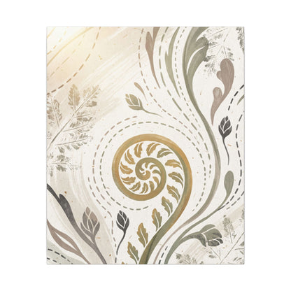 Japandi Fern Unfurling in Golden Hour | Japanese Pattern Canvas Art