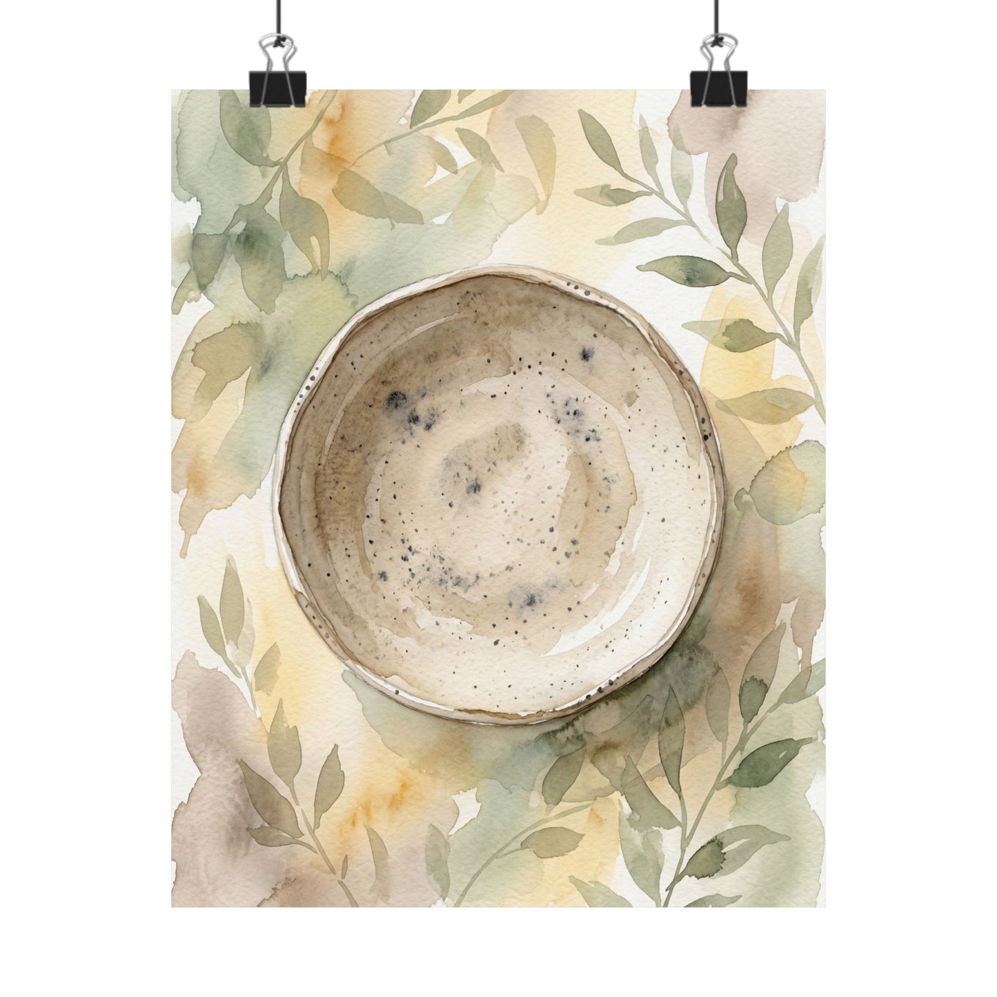Elegant Ceramic Bowl Wall Art Print - Watercolor Japandi