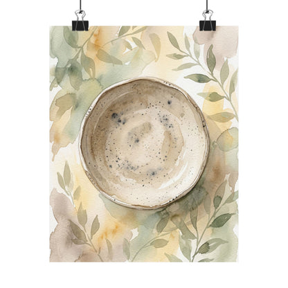 Elegant Ceramic Bowl Wall Art Print - Watercolor Japandi