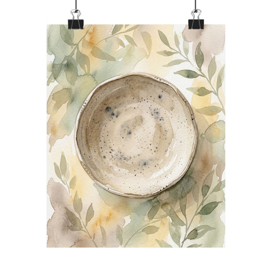 Elegant Ceramic Bowl Wall Art Print - Watercolor Japandi