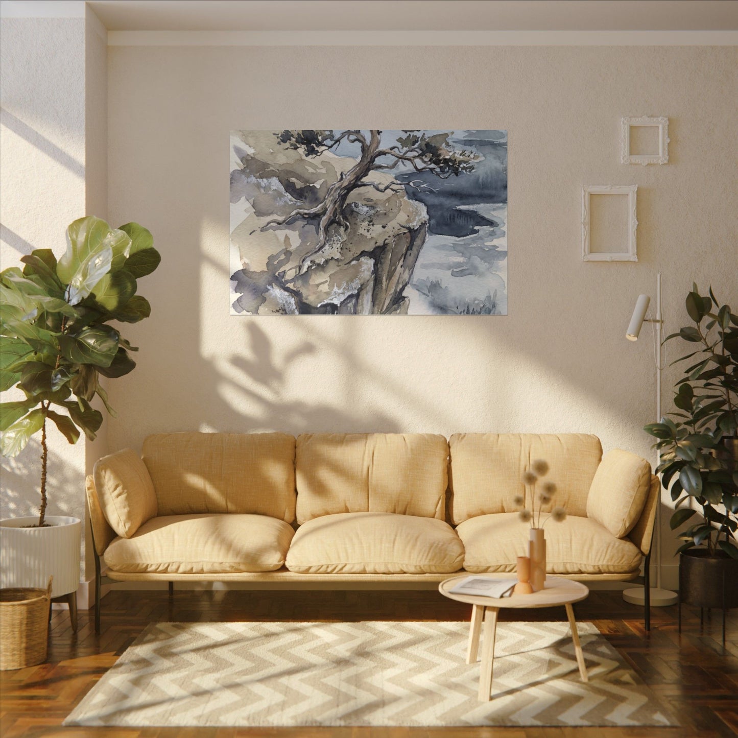 Pine Tree Canvas Art | Winter Japandi Watercolor Art