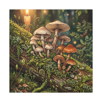 Spring Wild Mushrooms Herbarium Canvas Art | Rustic Decor