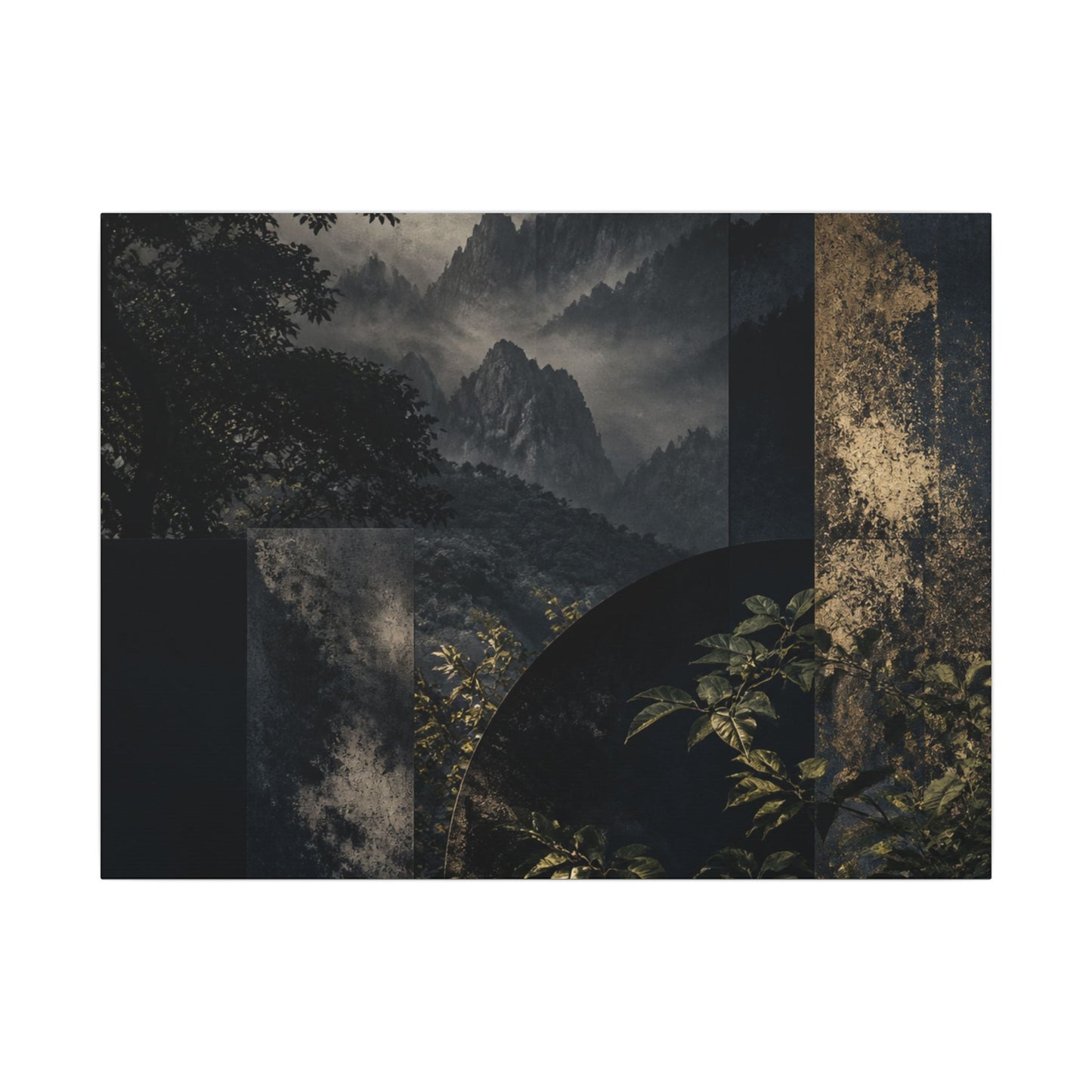 Mountain Mist Summer Canvas Art | Dark Japandi Atmospheric Design