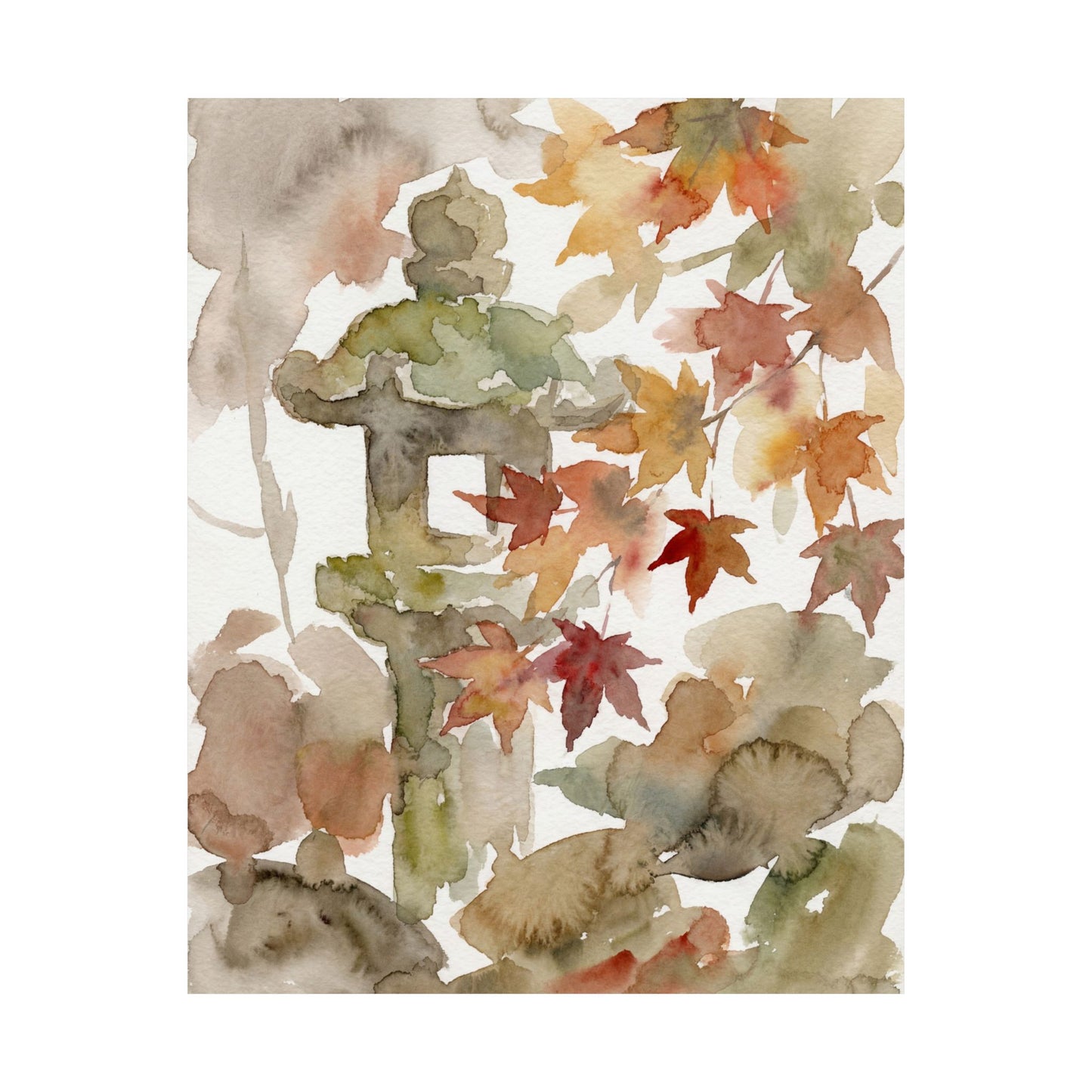Neutral Stone Lantern Wall Art Print - Watercolor Japandi