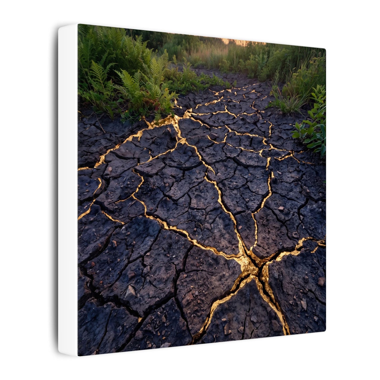 Cracked Earth Canvas Art | Summer Kintsugi Crackle Gold Art