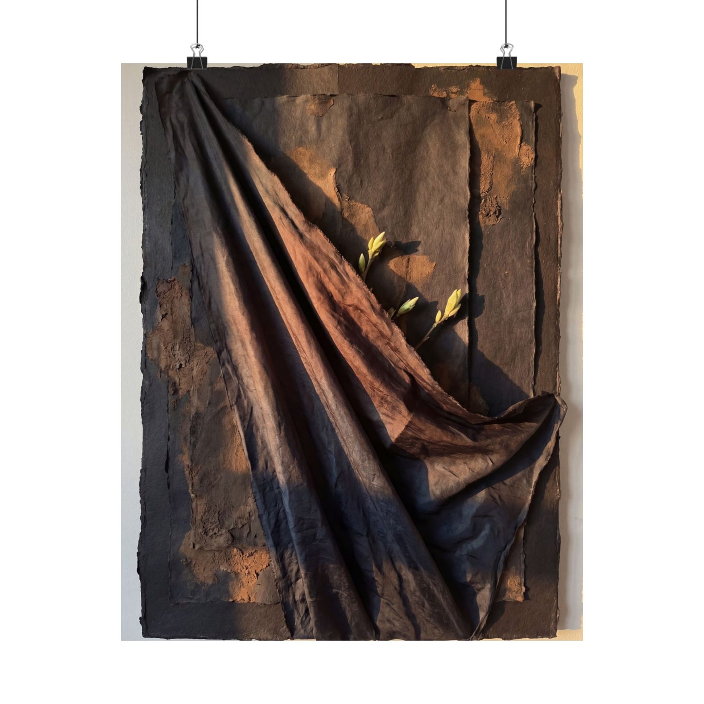 Dark Japandi Silk Drape in Golden Hour | Dark Texture Wall Art Print Art Print