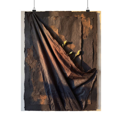 Dark Japandi Silk Drape in Golden Hour | Dark Texture Wall Art Print Art Print