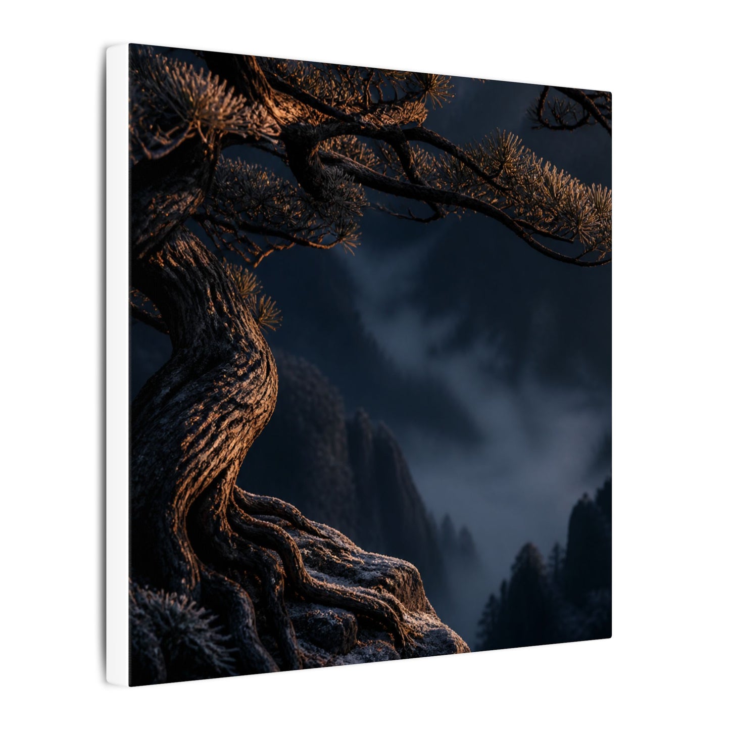 Bold Pine Tree Canvas Art - Shadow Zen Dark Japandi