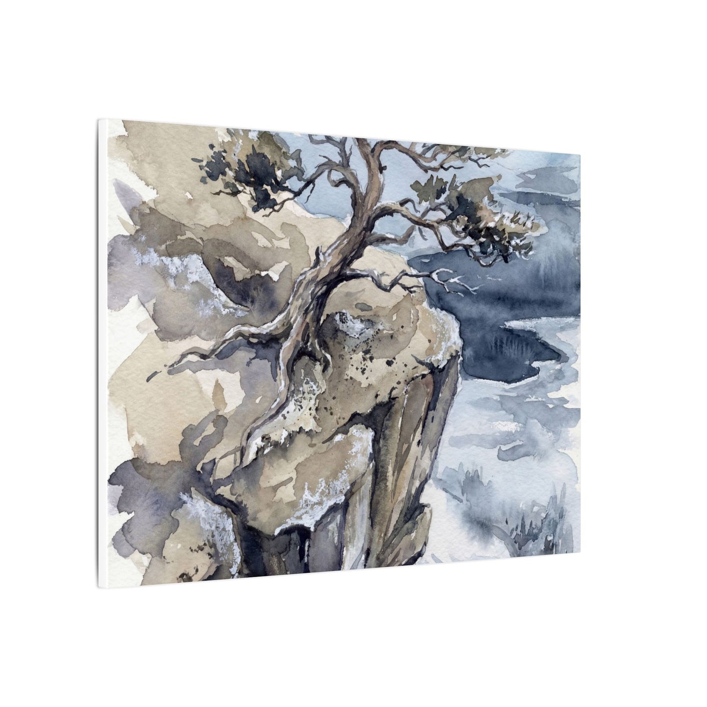Pine Tree Canvas Art | Winter Japandi Watercolor Art