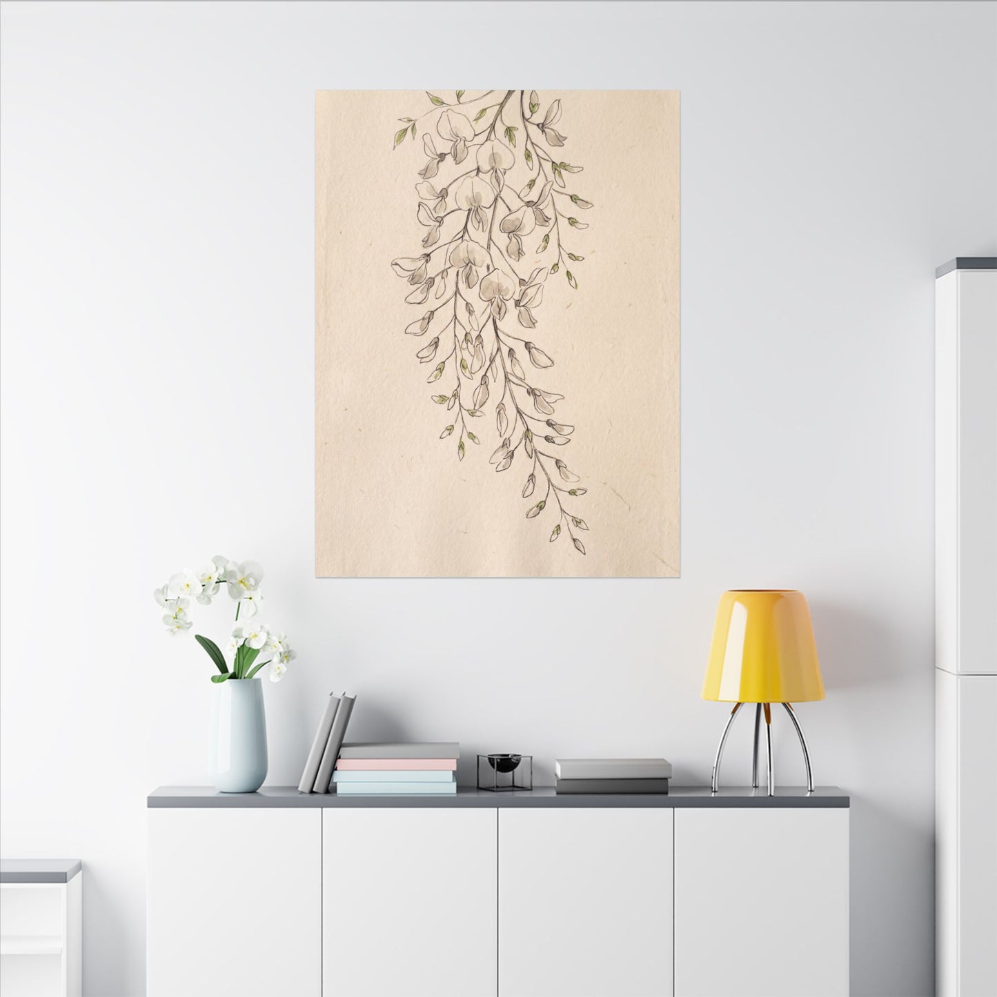 Japandi Wisteria in Golden Hour | Minimal Line Canvas Art