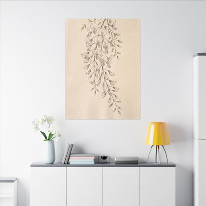 Japandi Wisteria in Golden Hour | Minimal Line Canvas Art