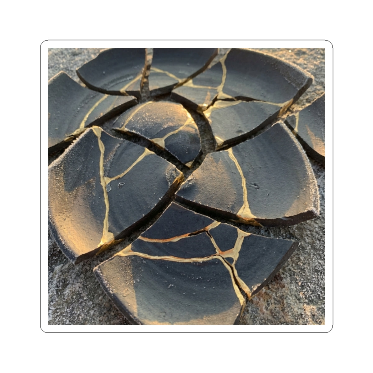 Golden Hour Broken Pottery Sticker - Kintsugi Kanso Art Print