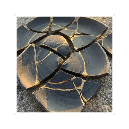Golden Hour Broken Pottery Sticker - Kintsugi Kanso Art Print
