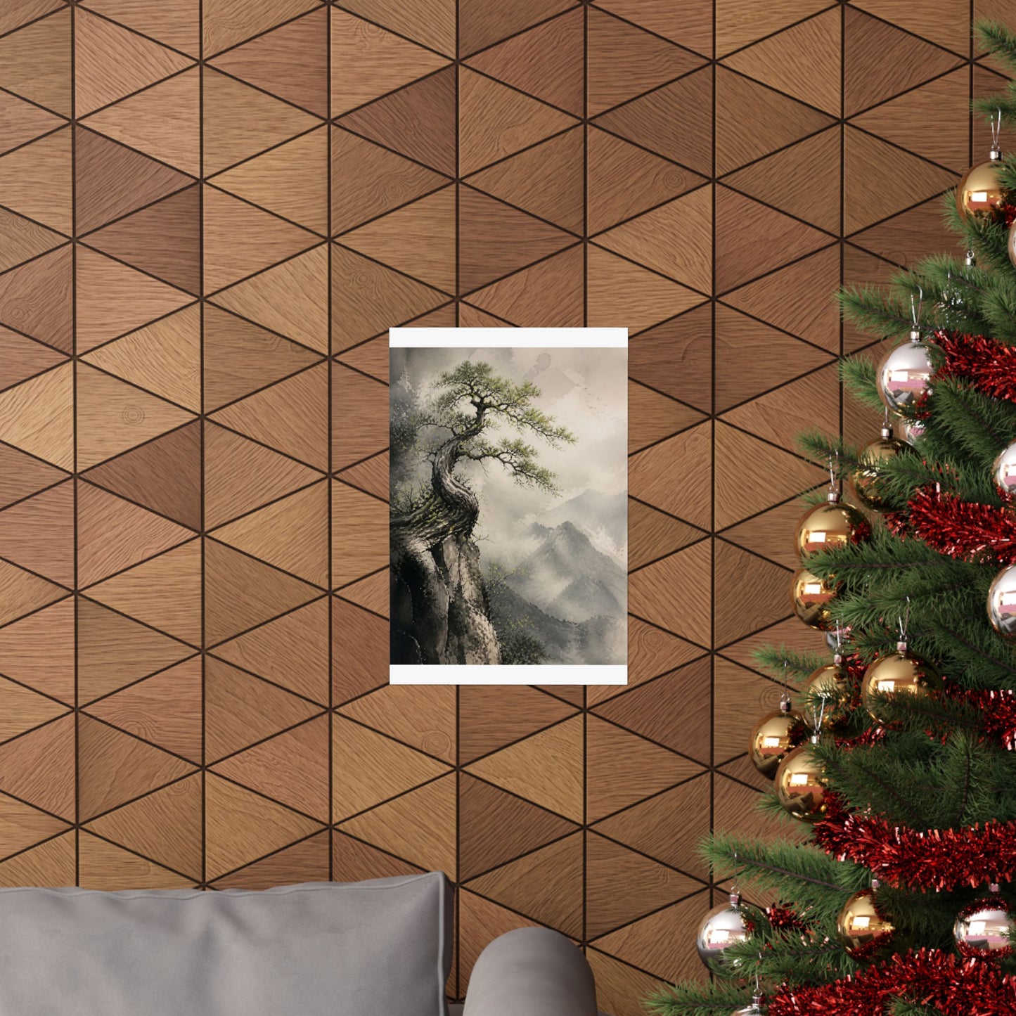 Japandi Pine Tree in Dappled | Watercolor Wall Art Print