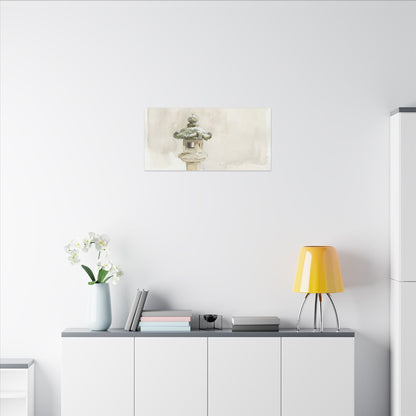 Stone Lantern Winter Canvas Art | Japandi Earthy Design
