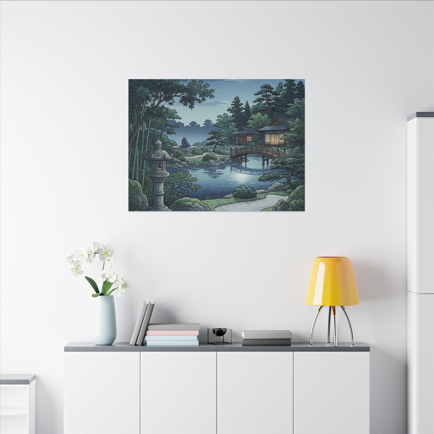 Summer Moonlit Garden Ukiyo E Inspired Canvas Art | Serene Decor