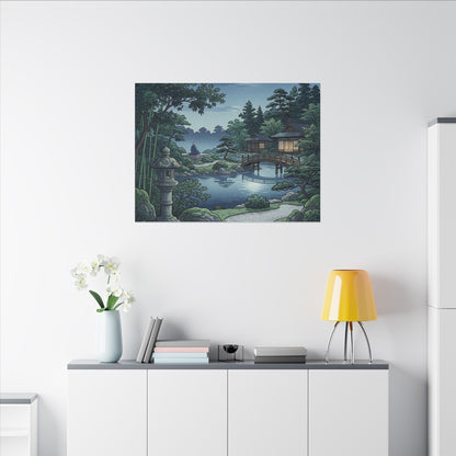 Summer Moonlit Garden Ukiyo E Inspired Canvas Art | Serene Decor
