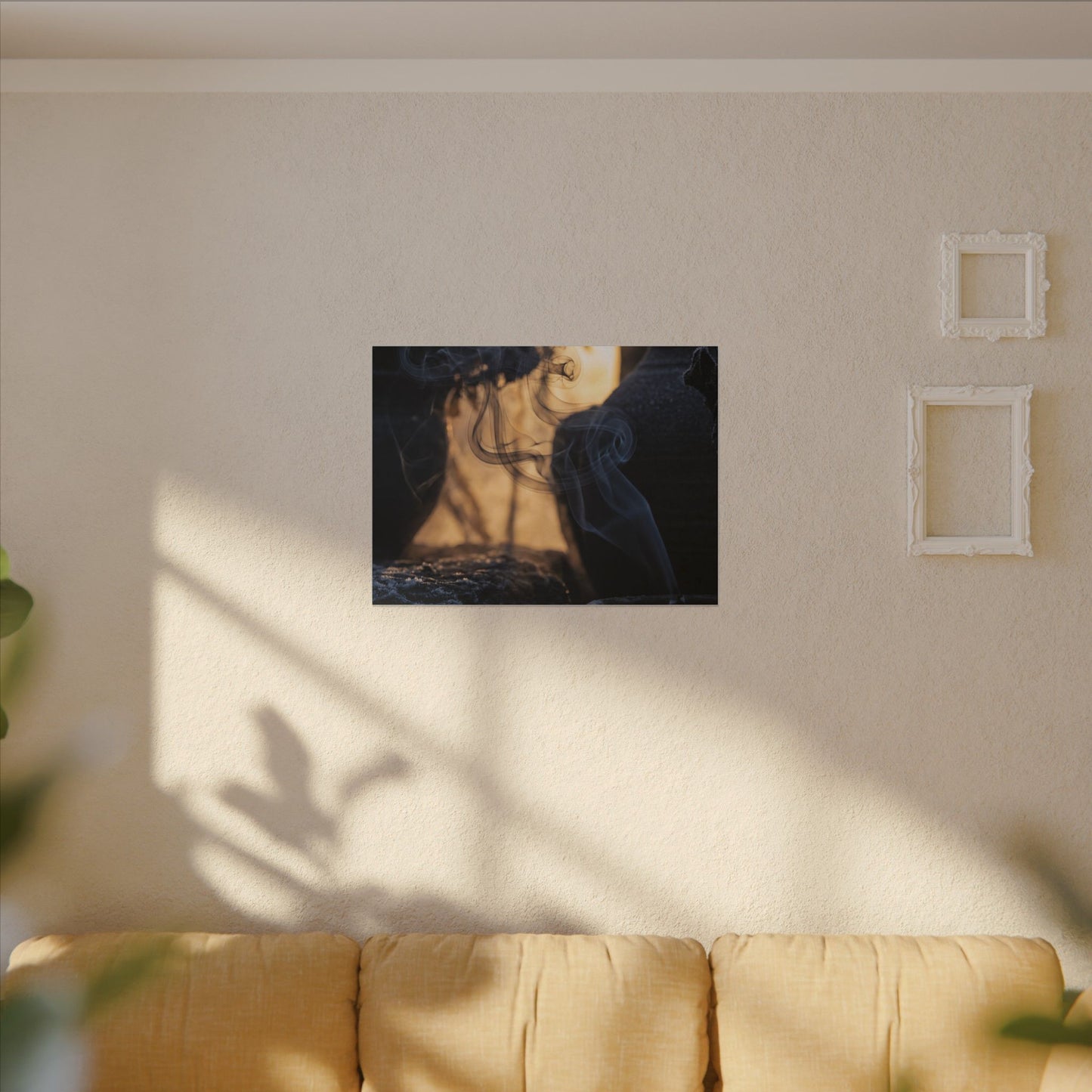 Incense Smoke Canvas Art | Winter Dark Japandi Shadow Zen Art