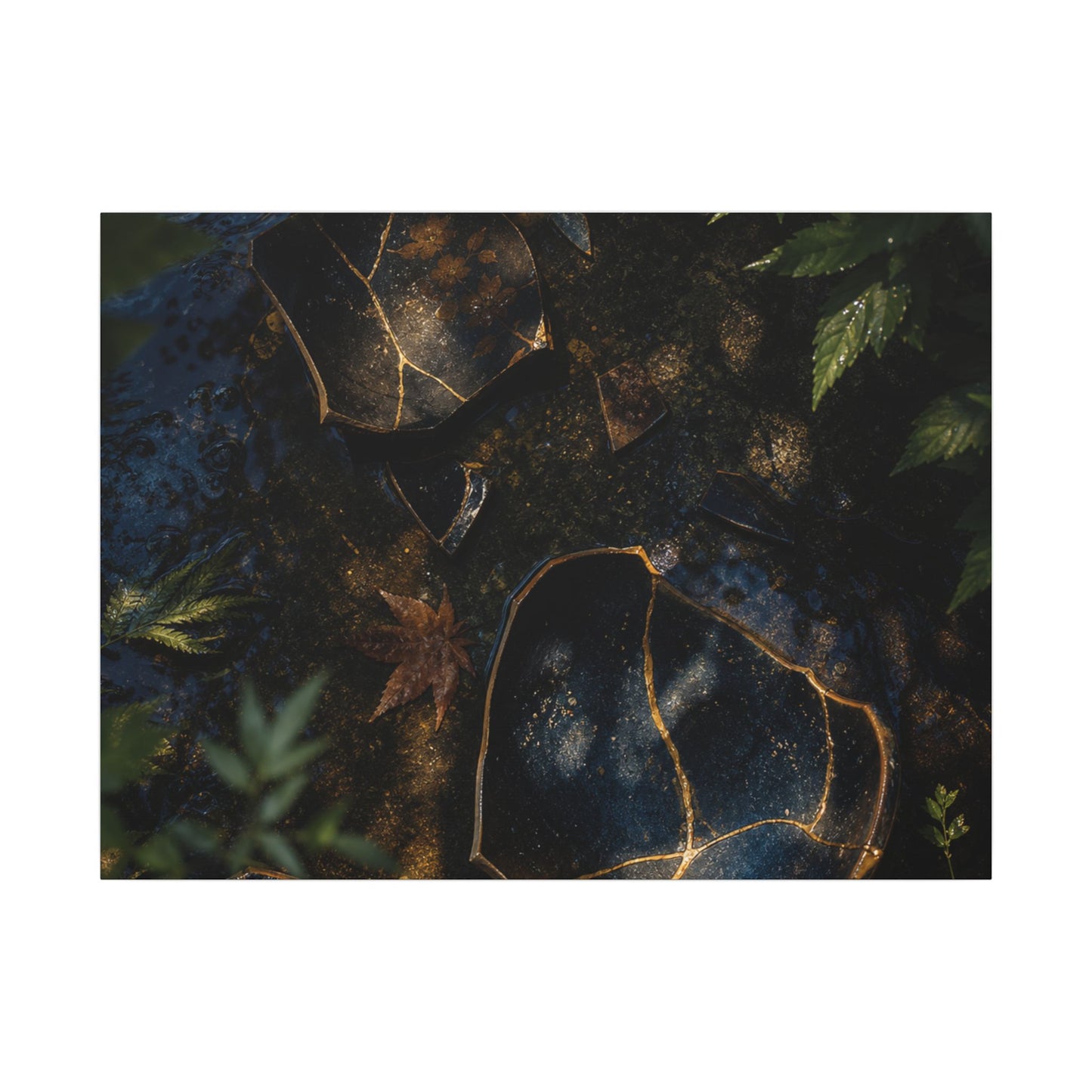 Dark Japandi Broken Pottery in Dappled | Shadow Zen Canvas Art