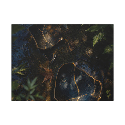 Dark Japandi Broken Pottery in Dappled | Shadow Zen Canvas Art