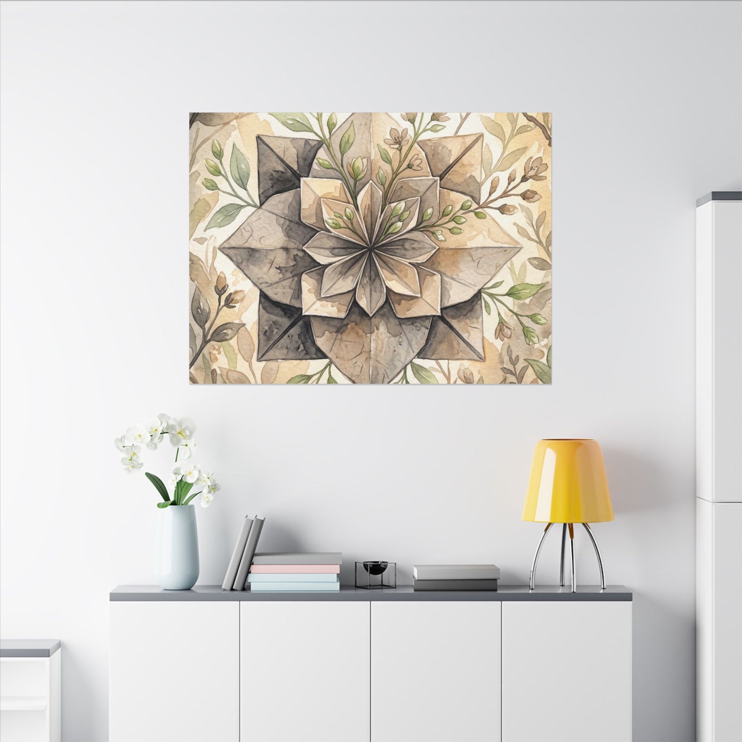 Warm Paper Fold Canvas Art - Watercolor Japandi