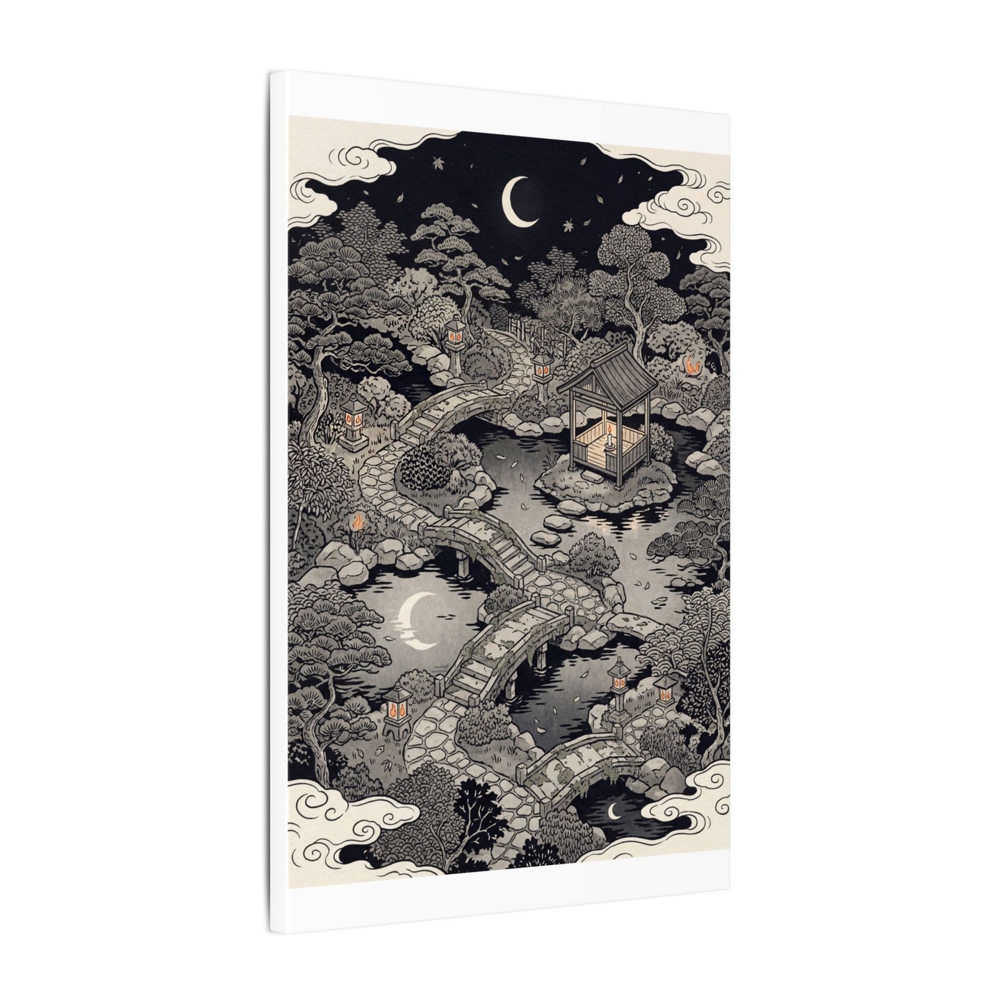 Moonlit Garden Ukiyo E Inspired Canvas Art | Serene Zen Art