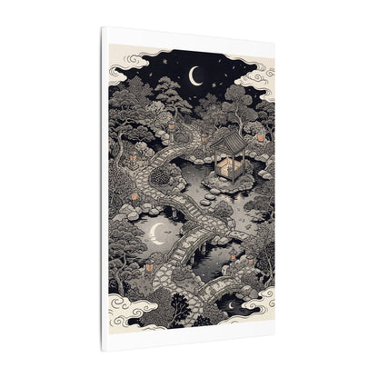 Moonlit Garden Ukiyo E Inspired Canvas Art | Serene Zen Art