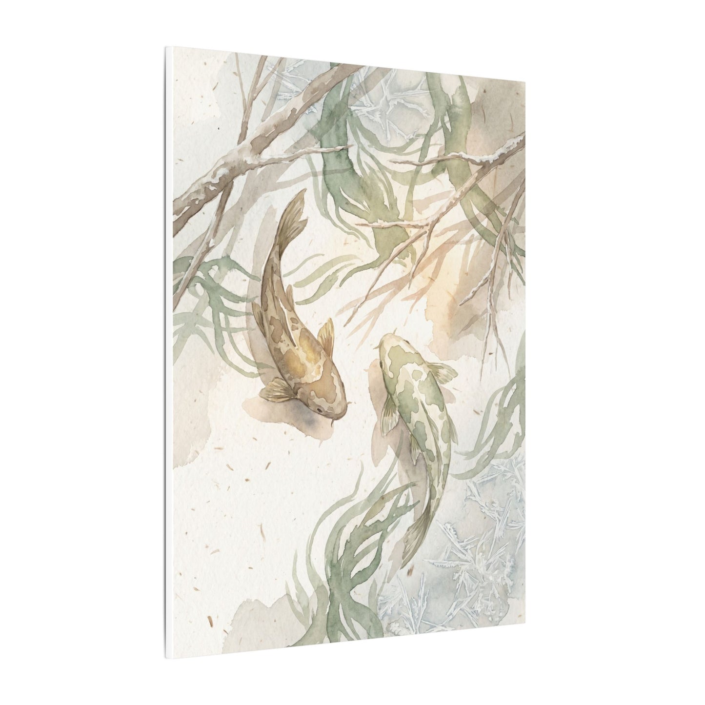 Koi Pond Canvas Art | Winter Japandi Watercolor Art