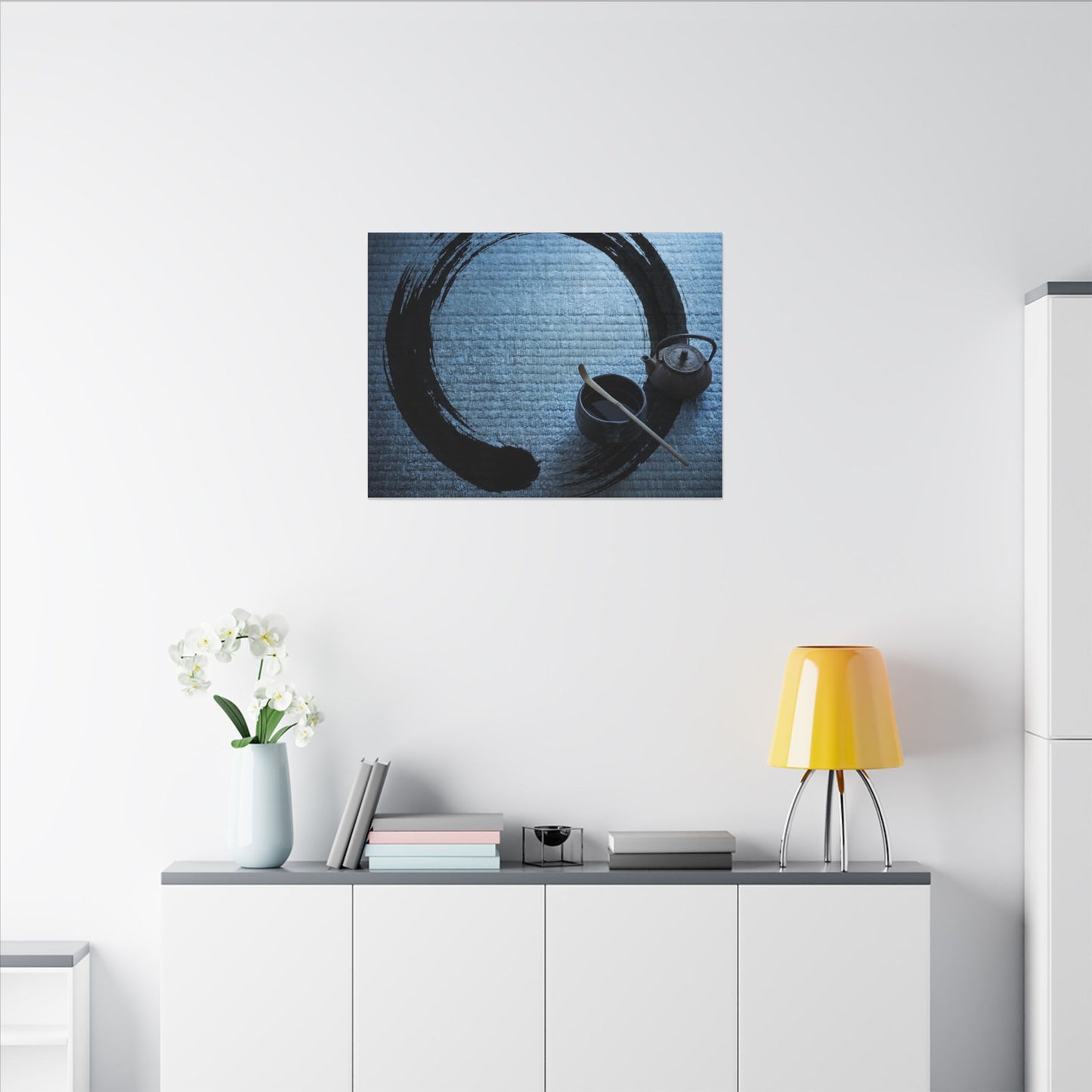 Winter Tea Ceremony Enso Canvas Art | Peaceful Decor