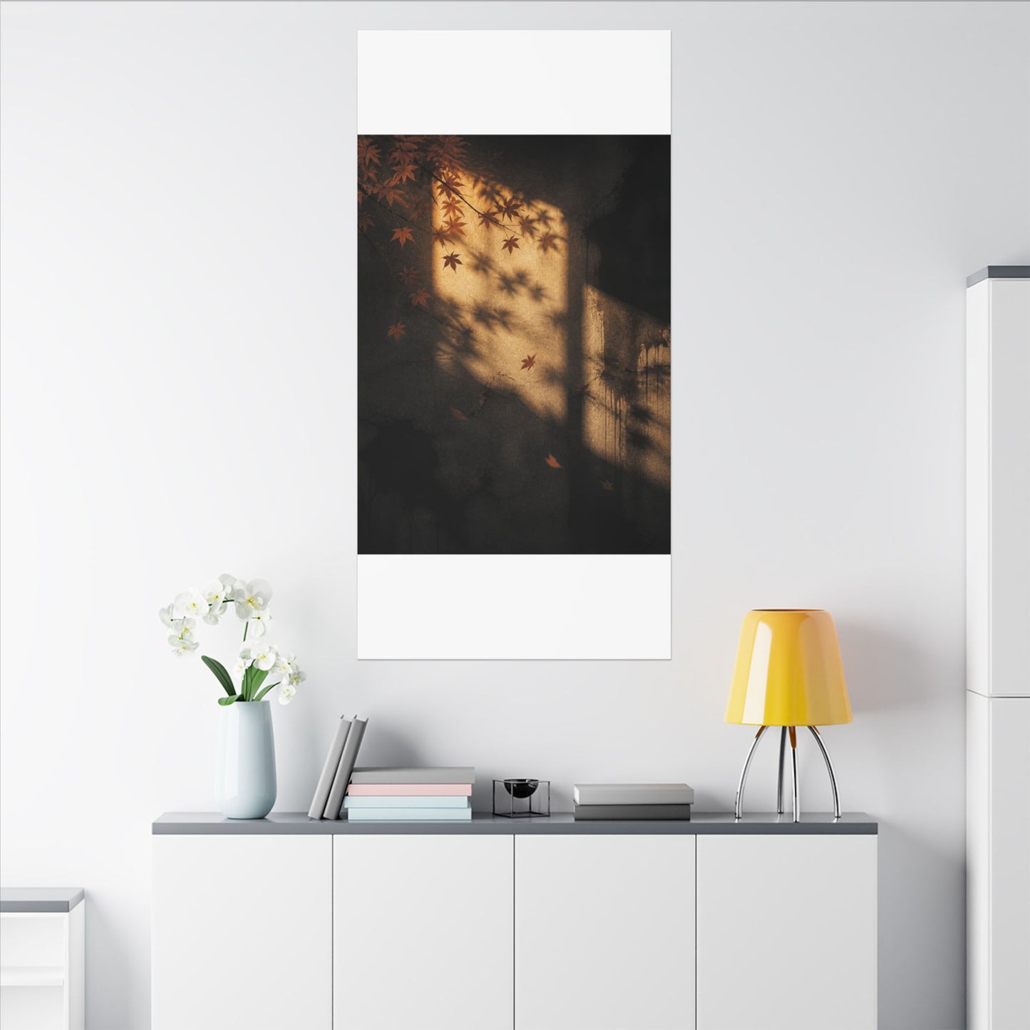 Shadow Play Canvas Art | Autumn Dark Japandi Charcoal Ink Art