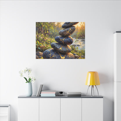 Spring River Stones Gold Repair Canvas Art | Healing Decor