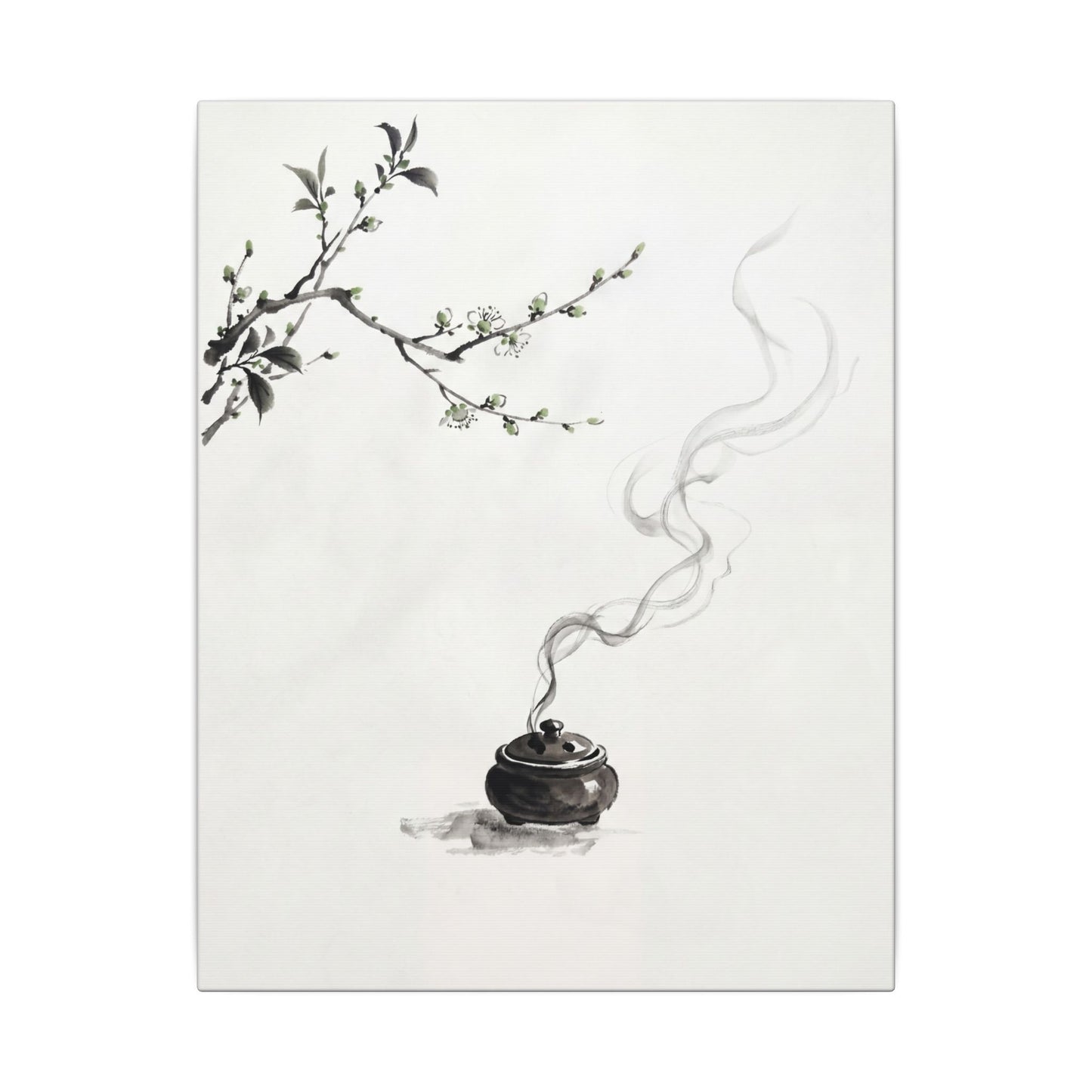 Calm Incense Smoke Canvas Art - Sumi E Zen