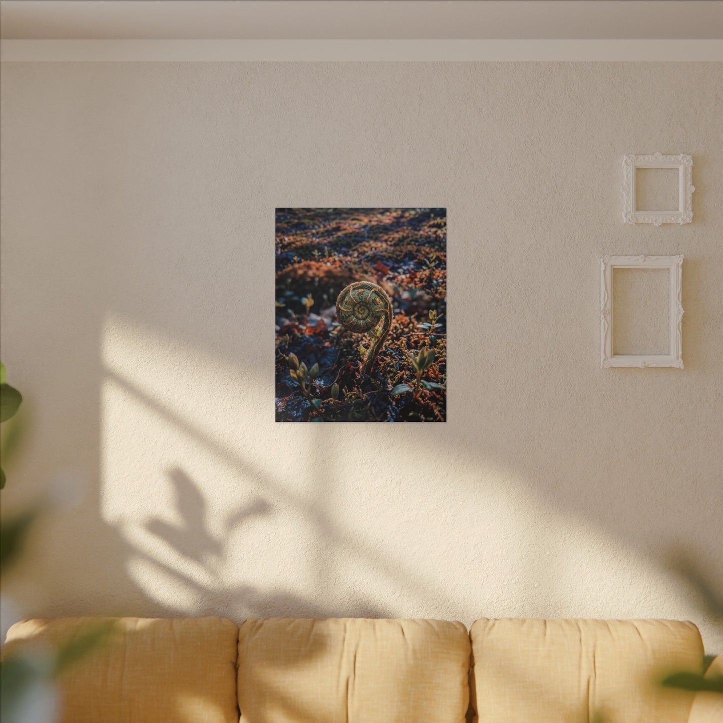Kintsugi Fern Unfurling in Dappled | Gold Vein Canvas Art