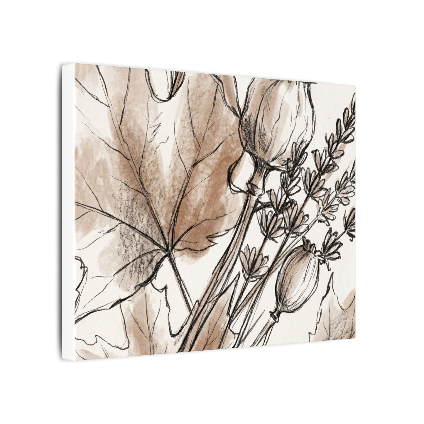 Neutral Dried Flowers Canvas Art - Minimal Line Japandi