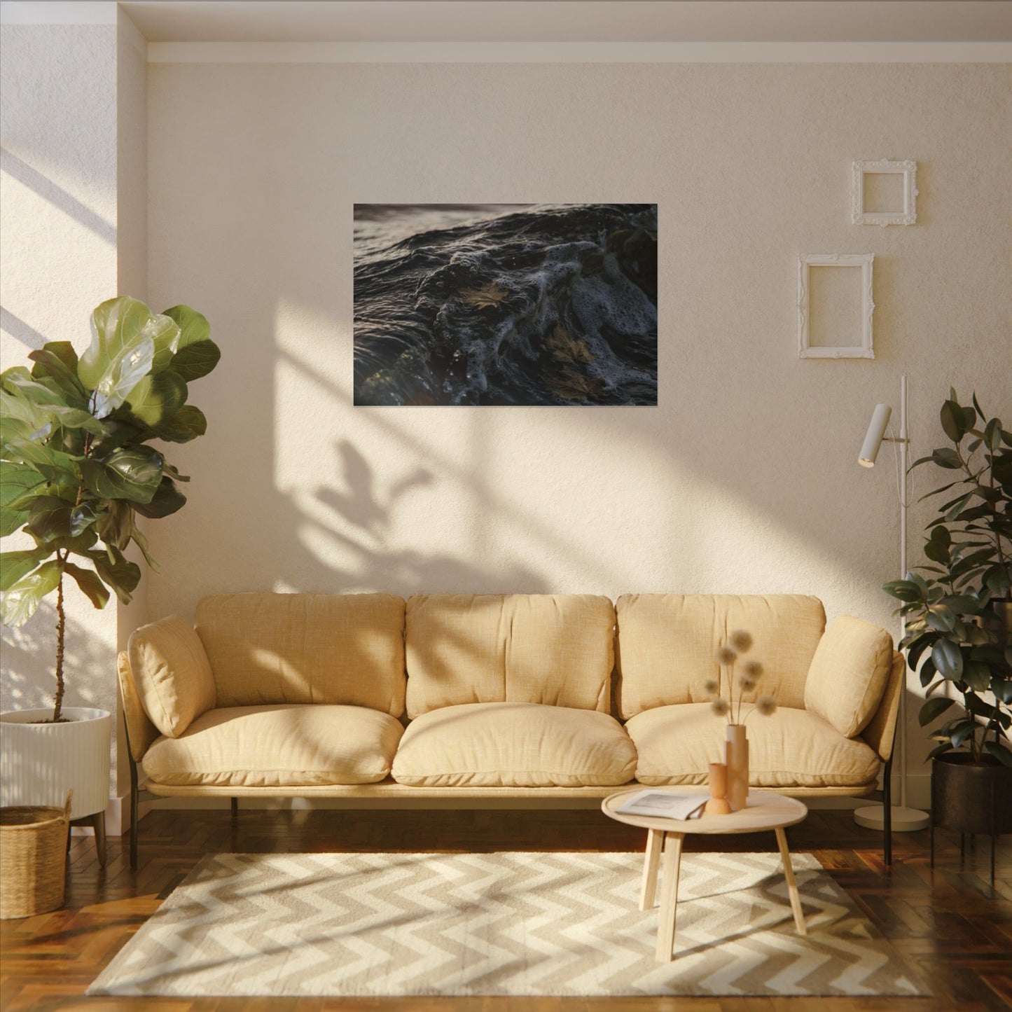 Dark Japandi Ocean Wave in Dawn | Moody Minimal Canvas Art